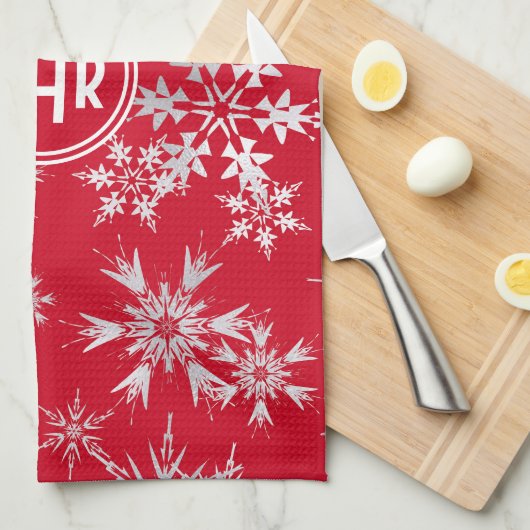 Elegant Winter Snowflakes | Rode achtergrond Theedoek (Quarter Fold)