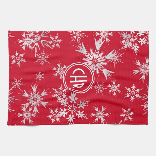 Elegant Winter Snowflakes | Rode achtergrond Theedoek (Horizontaal)