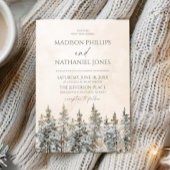 Elegant Winter Snowy Pine Tree Landscape Wedding Kaart