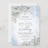 Elegant Winter stoffige blauwe bloemen en witte ro Kaart (Voorkant)