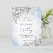 Elegant Winter stoffige blauwe bloemen en witte ro Kaart (Staand voorkant)