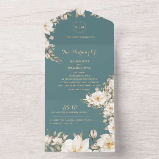 Elegant Winter Thema - All-in-One Wedding Invite All In One Uitnodiging (Binnen)