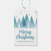 Elegant Winter Trees Custom Blue Merry Kerstmis Cadeaulabel (Voorkant)