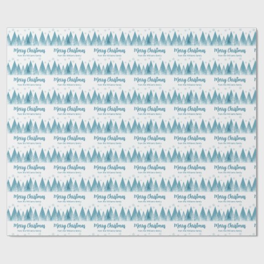 Elegant Winter Trees Custom Blue Merry Kerstmis Cadeaupapier (Vlak)