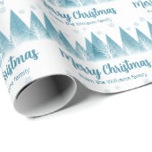 Elegant Winter Trees Custom Blue Merry Kerstmis Cadeaupapier (Rol Hoek)