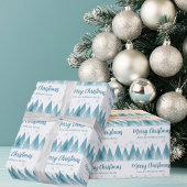 Elegant Winter Trees Custom Blue Merry Kerstmis Cadeaupapier