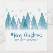 Elegant Winter Trees Custom Blue Merry Kerstmis Wijn Etiket (Enkel label)