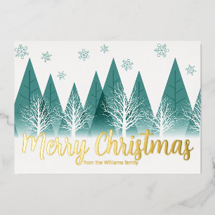 Elegant Winter Trees Custom Merry KerstGold Folie Feestdagenkaart