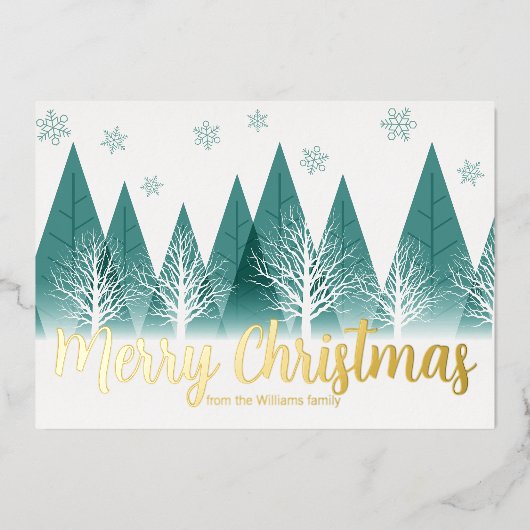 Elegant Winter Trees Custom Merry KerstGold Folie Feestdagenkaart (Voorkant)