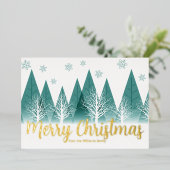 Elegant Winter Trees Custom Merry KerstGold Folie Feestdagenkaart (Staand Voorkant)
