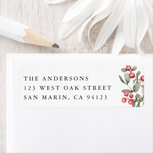 Elegant Winter Waterverf Botanisch Retouradres Etiket (Insitu)