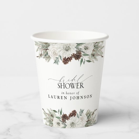 Elegant Winter Waterverf Floral Vrijgezellenfeest Papieren Bekers (Achterkant)