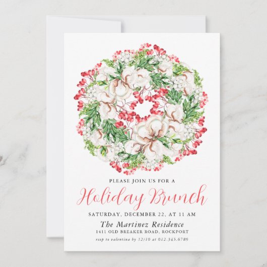 Elegant Winter Waterverf Wreath Holiday Brunch Kaart (Voorkant)