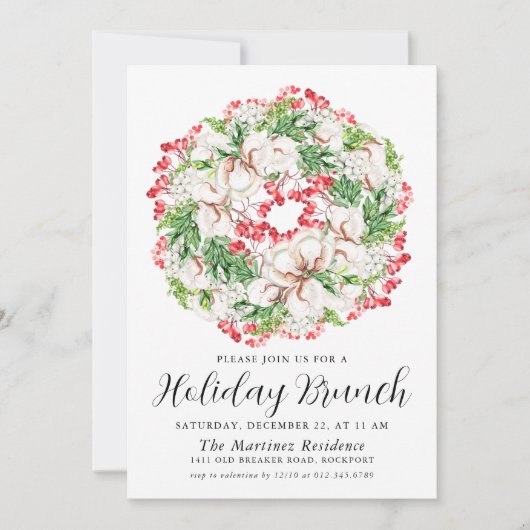 Elegant Winter Waterverf Wreath Holiday Brunch Kaart (Voorkant)