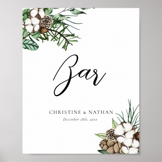 Elegant Winter Wedding Bar Sign Poster (Voorkant)