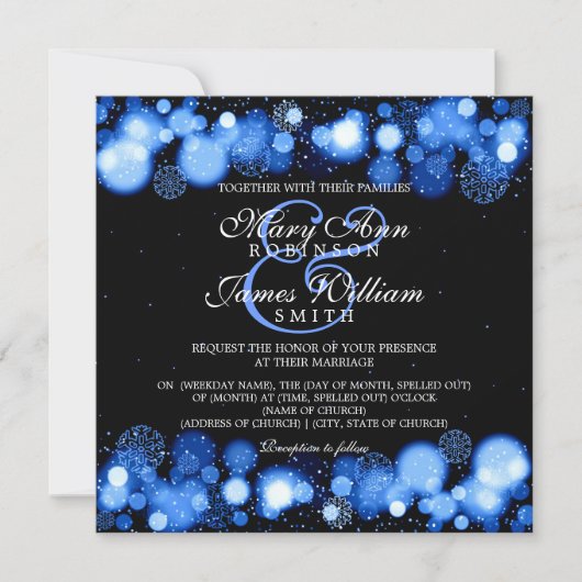 Elegant Winter Wedding Blue Lights Kaart (Voorkant)