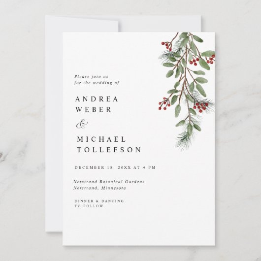 Elegant Winter Wedding Burgundy Greenery Invitatio Kaart (Voorkant)