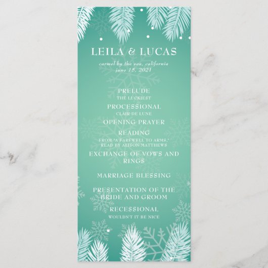 Elegant Winter Wedding Ceremony Programme Programmakaart (Voorkant)
