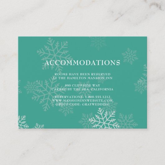 Elegant Winter Wedding Hotel Accommododatie Kaarte Informatiekaartje (Voorkant)