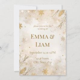 Elegant Winter Wedding Invitation | Ivory & Gold Kaart