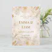 Elegant Winter Wedding Invitation | Ivory & Gold Kaart (Staand voorkant)