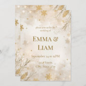 Elegant Winter Wedding Invitation | Ivory & Gold Kaart (Voorkant / Achterkant)