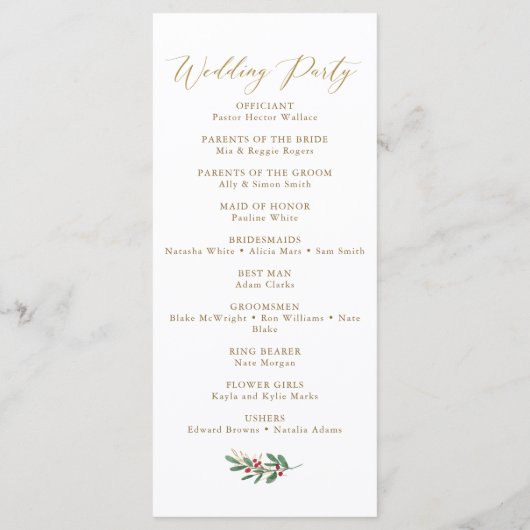 Elegant Winter Wedding Programme Menu (Achterkant)