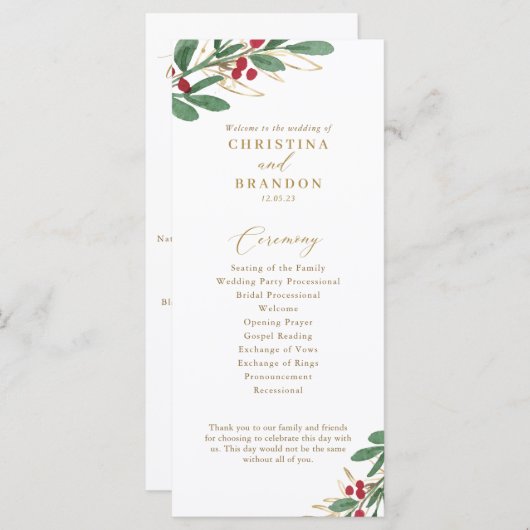 Elegant Winter Wedding Programme Menu (Voorkant / Achterkant)