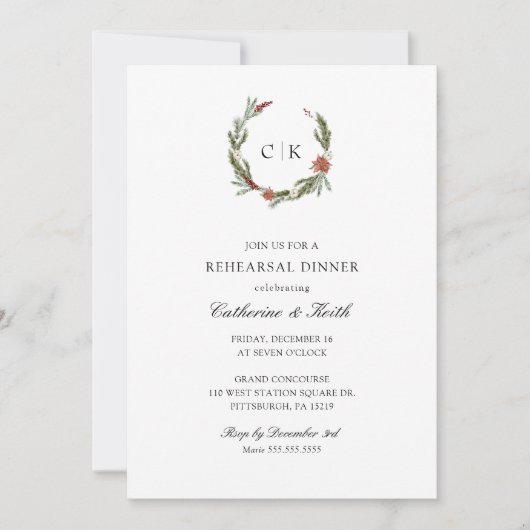 Elegant Winter Wedding Rehearsal Dinner Kaart (Voorkant)
