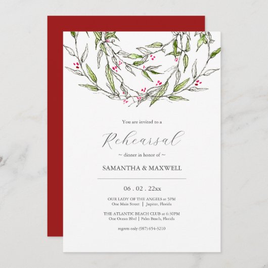 Elegant Winter Wedding Rehearsal Dinner Kaart (Voorkant / Achterkant)