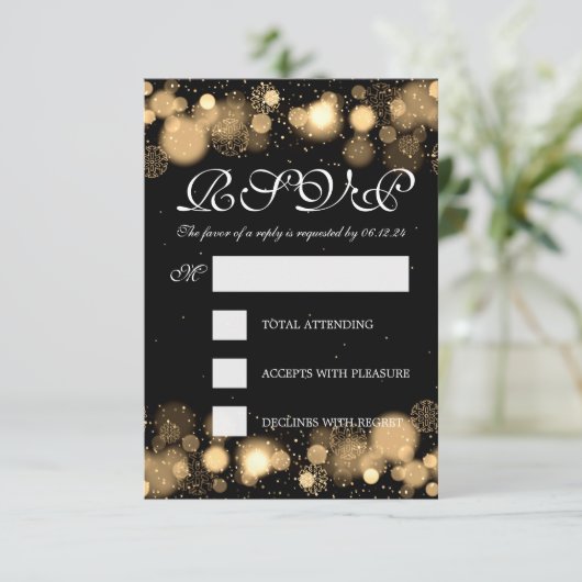 Elegant Winter Wedding RSVP Gold Lights (Staand voorkant)