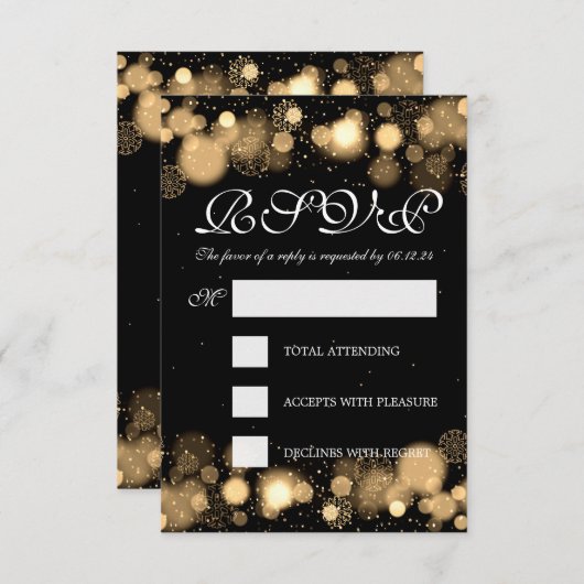 Elegant Winter Wedding RSVP Gold Lights (Voorkant / Achterkant)