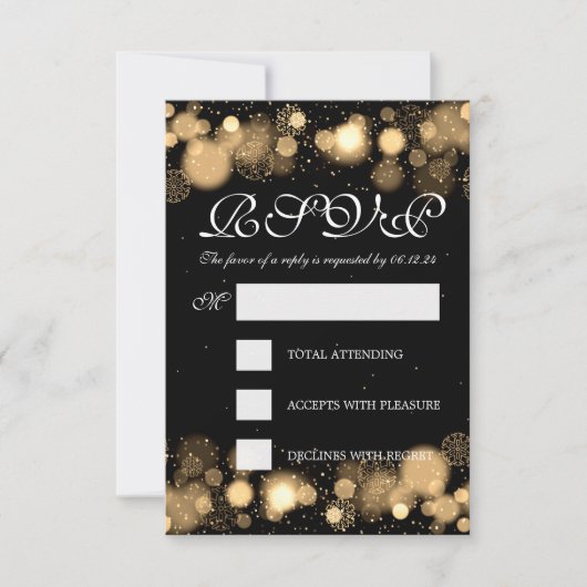 Elegant Winter Wedding RSVP Gold Lights Kaartje (Voorkant)
