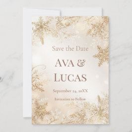 Elegant Winter Wedding Save the Date | Ivory Gold Kaart