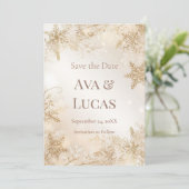 Elegant Winter Wedding Save the Date | Ivory Gold Kaart (Staand voorkant)