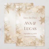 Elegant Winter Wedding Save the Date | Ivory Gold Kaart (Voorkant / Achterkant)