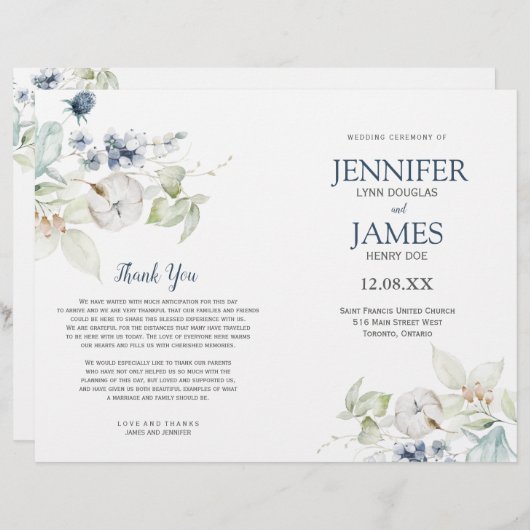 Elegant Winter Wedding Themem Wedding Programs (Voorkant / Achterkant)