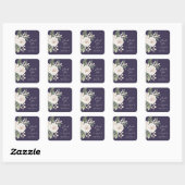 Elegant Winter White Floral Purple Wedding Vierkante Sticker (Vel)