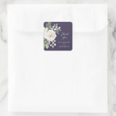 Elegant Winter White Floral Purple Wedding Vierkante Sticker (Tas)