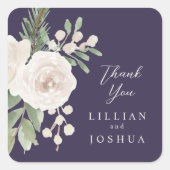Elegant Winter White Floral Purple Wedding Vierkante Sticker (Voorkant)
