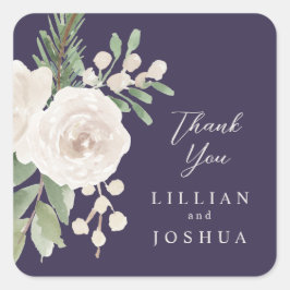 Elegant Winter White Floral Purple Wedding Vierkante Sticker