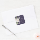 Elegant Winter White Floral Purple Wedding Vierkante Sticker (Envelop)