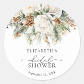 Elegant Winter White Floral Vrijgezellenfeest Ronde Sticker (Voorkant)