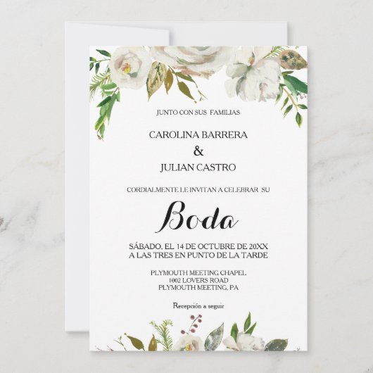 Elegant Winter White Peony Wedding Kaart (Voorkant)