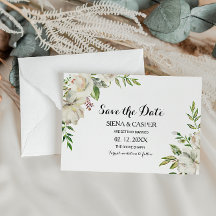 Elegant Winter White Peony Wedding Save the Date