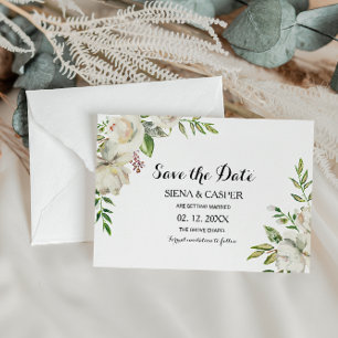 Elegant Winter White Peony Wedding Save the Date Kaart