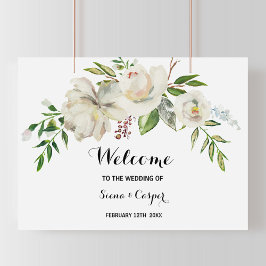 Elegant Winter White Peony Welcome Weddenschap Poster