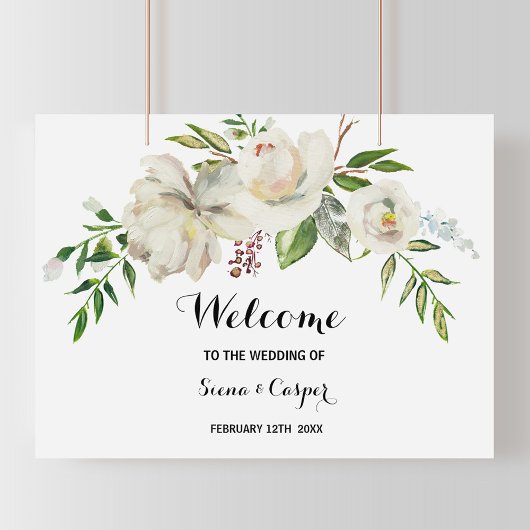 Elegant Winter White Peony Welcome Weddenschap Poster