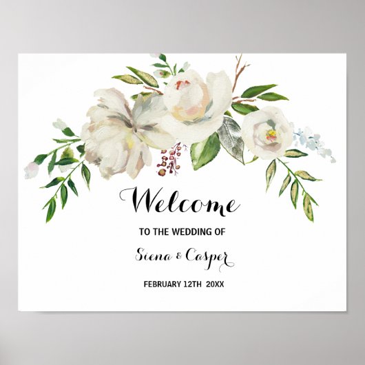 Elegant Winter White Peony Welcome Weddenschap Poster (Voorkant)