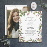 Elegant Winter Wildflower Berry Photo Wedding Kaart<br><div class="desc">Wat zegt een winterbruiloft meer dan een delicate botanische uitnodiging voor wilde bloemen? Onze Elegant Winter Wildflower Berry Fotobruiloft is perfect voor het natuur-liefhebbende koppel. De voorzijde van de uitnodiging is voorzien van een prachtige natuurlijke waterverf wildbloem en een lijst met rood bessenmotief, met moderne scripttypografie die een aanraking van...</div>